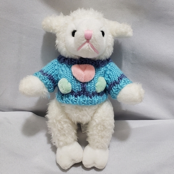 Chrisha Playful Plush Lamb In Knit Floral Sweater 8" Stuffed Animal Toy Posable - Picture 1 of 6